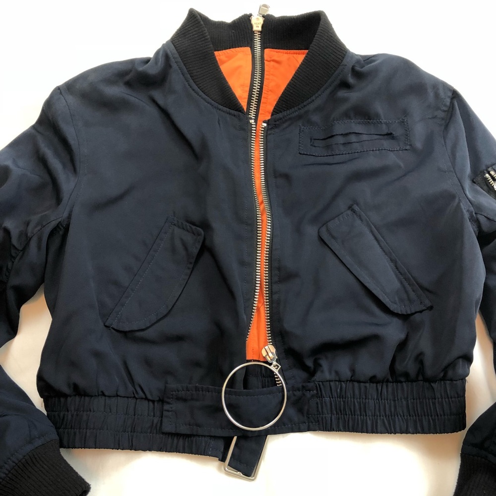 Women's Crop Style Navy Bomber Jacket